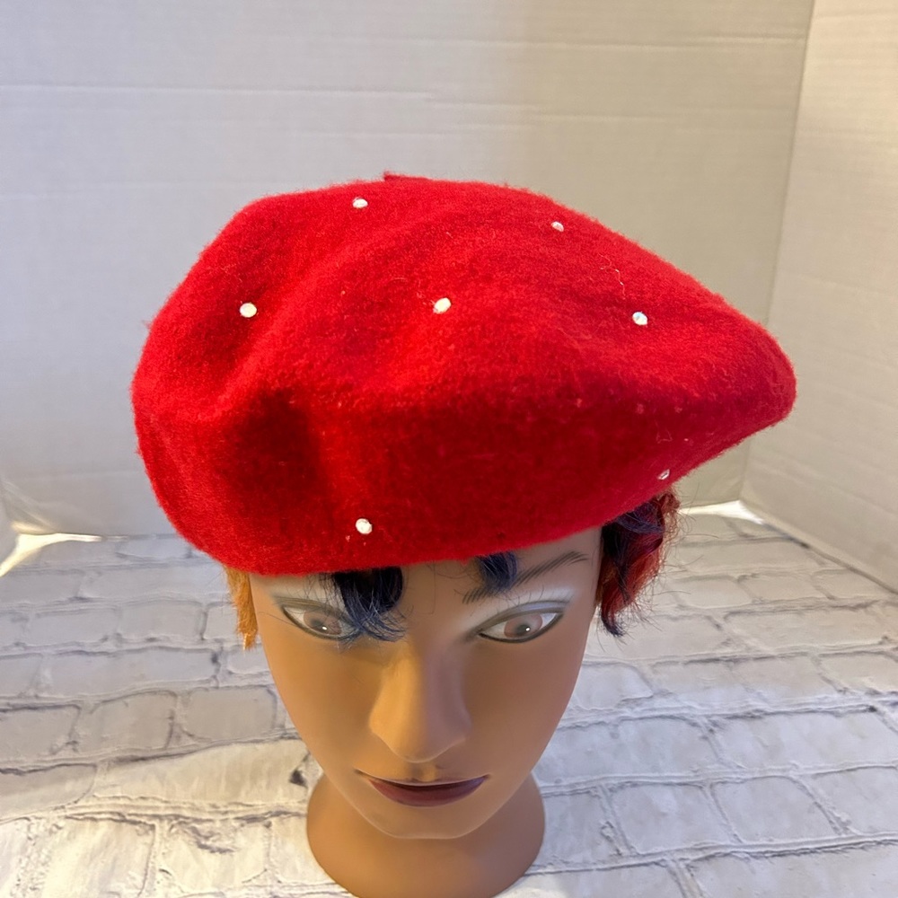 LAURA TYLER WOMENS RED WITH RHINESTONES WOOL BERET HAT